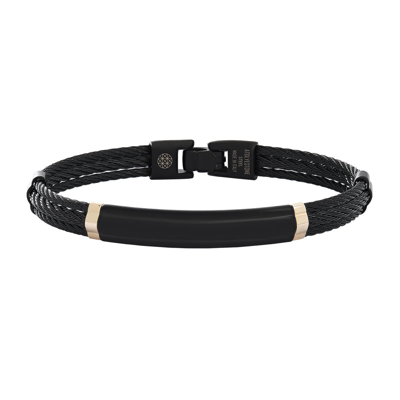 Men's Obsidian Steel Cable Bracelet