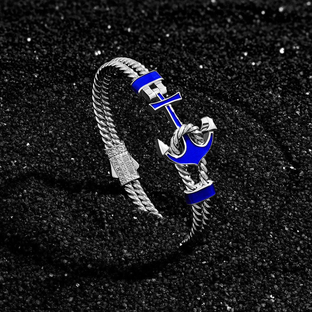 Men's Ocean Anchor Twined Bangle in 925 Sterling Silver
