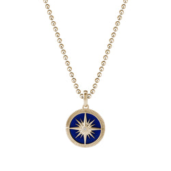 Men's Blue Lacquer Finished Solid Yellow Gold Compass Pendant