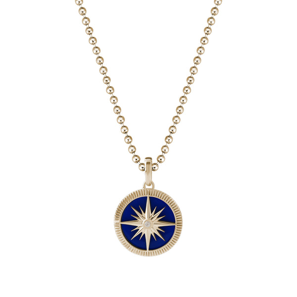 Men's Blue Lacquer Finished Solid Yellow Gold Compass Pendant