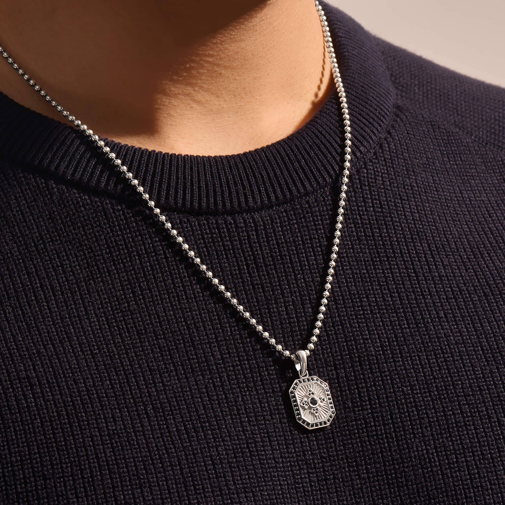 Men's Solid Gold Octagon Compass Necklace
