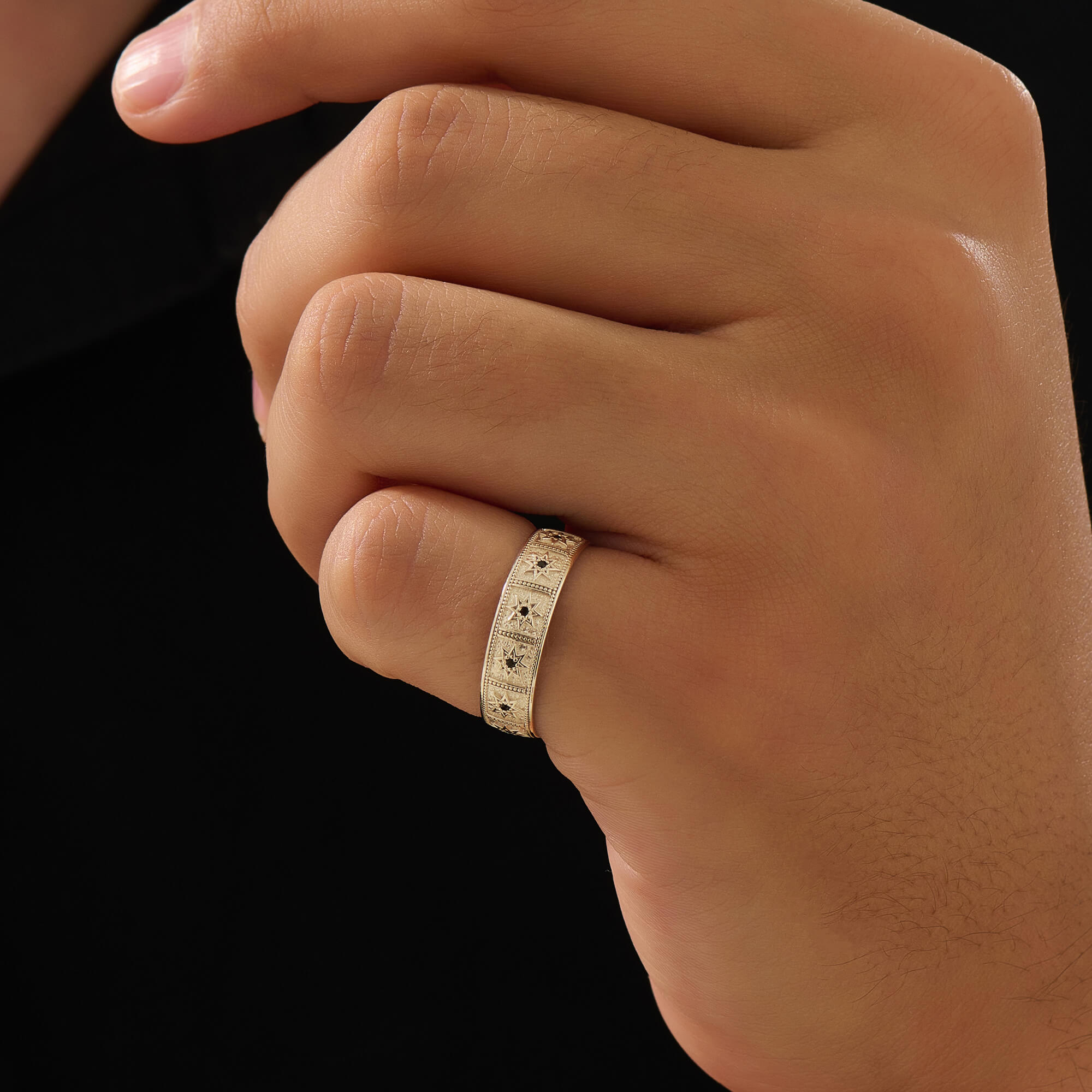 Men's Soid Gold Octagram Star Band Ring