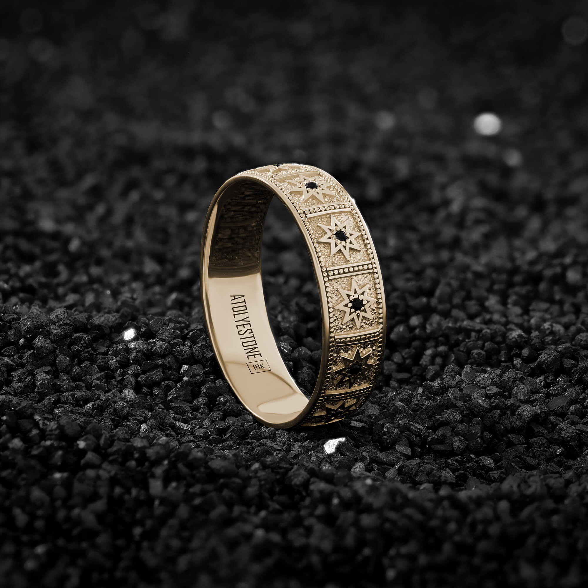 Octagram Star Pattern Golden Band Ring