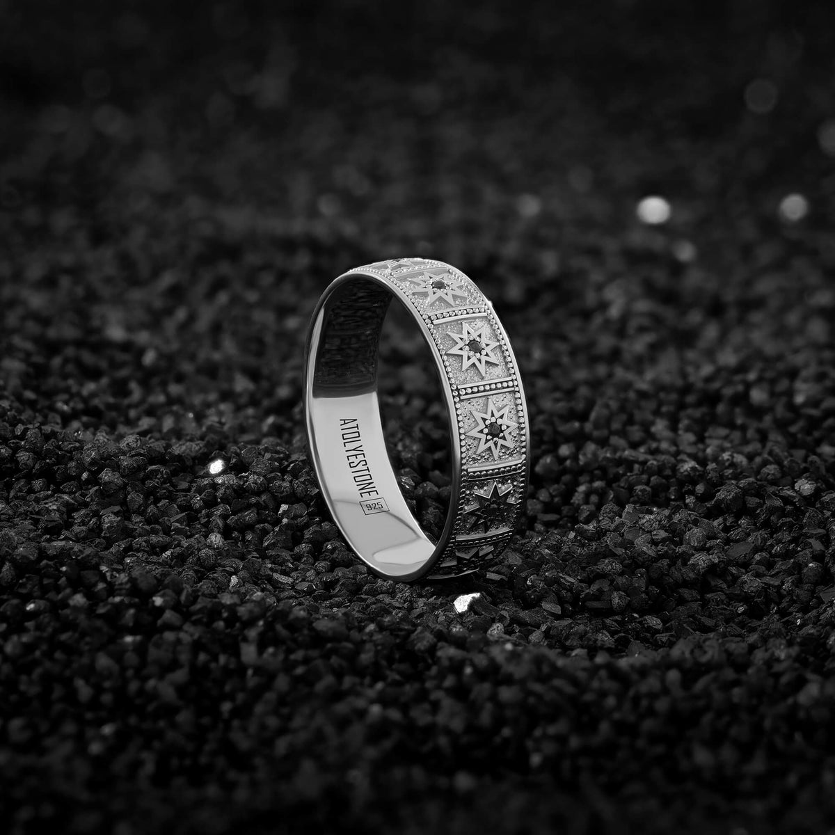 Octagram Star Silver Band Ring