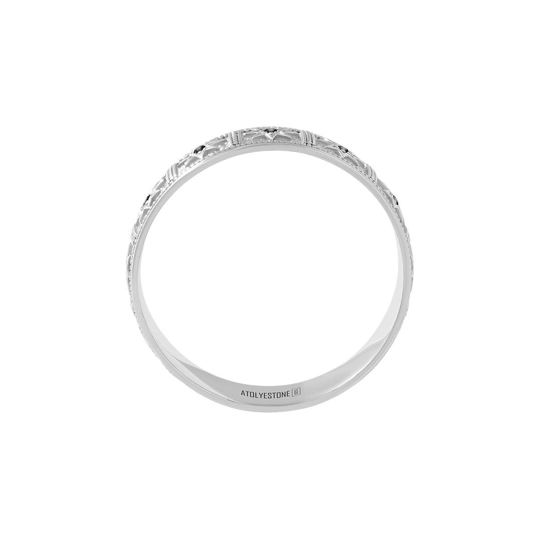 Octagram Star Motif Solid Silver Band Ring