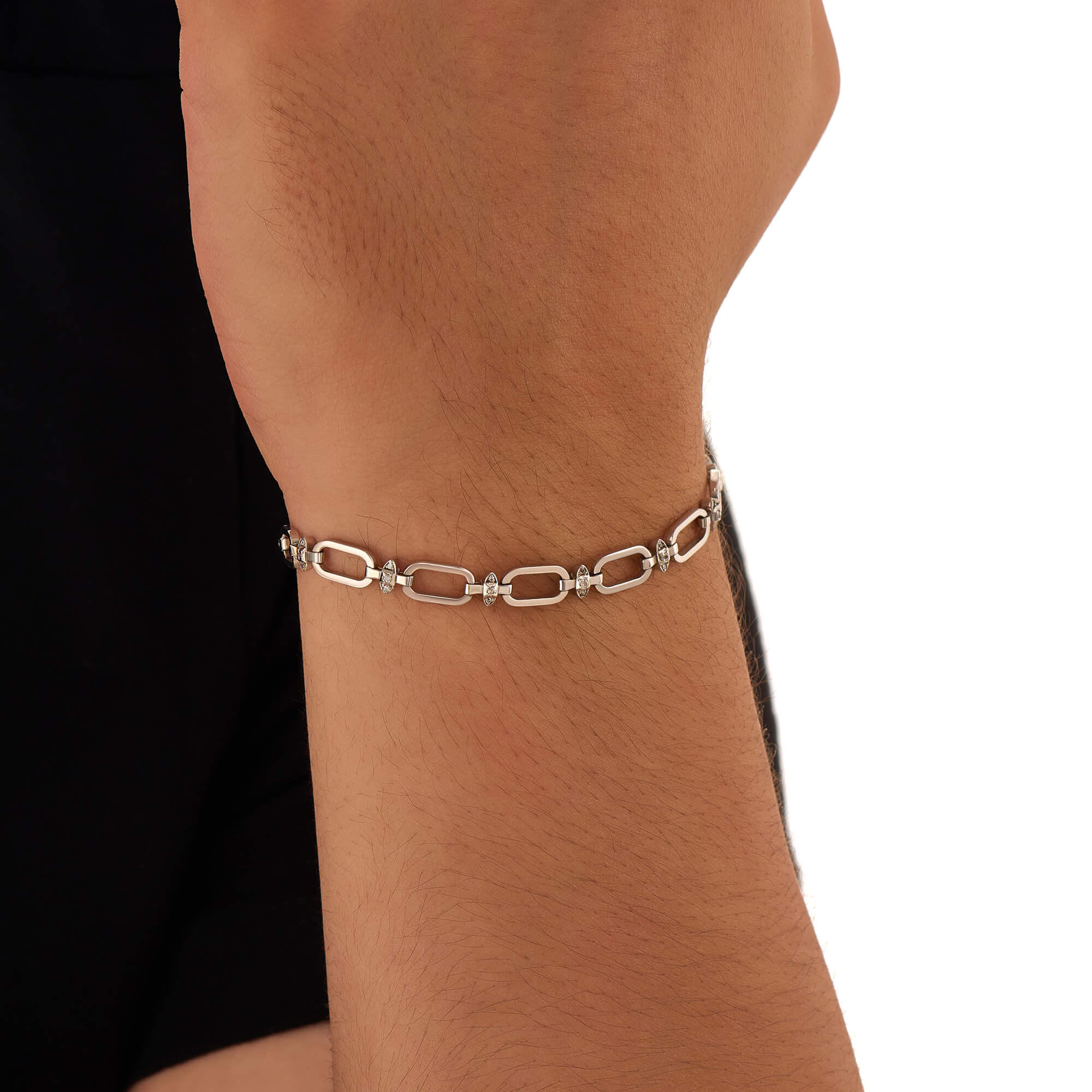 Men's Solid Silver Open Link Chain Bracelet