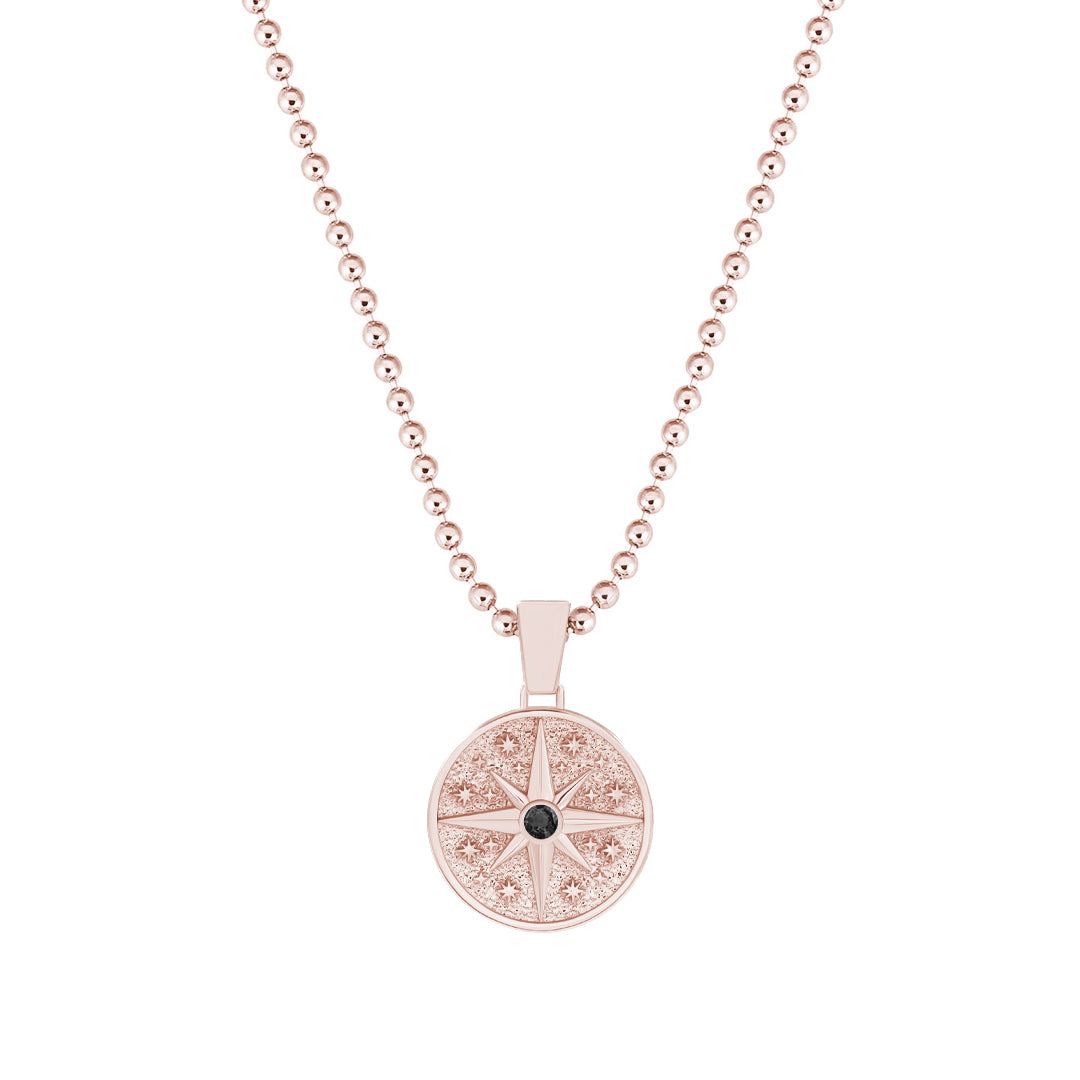 Orbit Compass Pendant in Solid Rose Gold - Pave Black Diamond