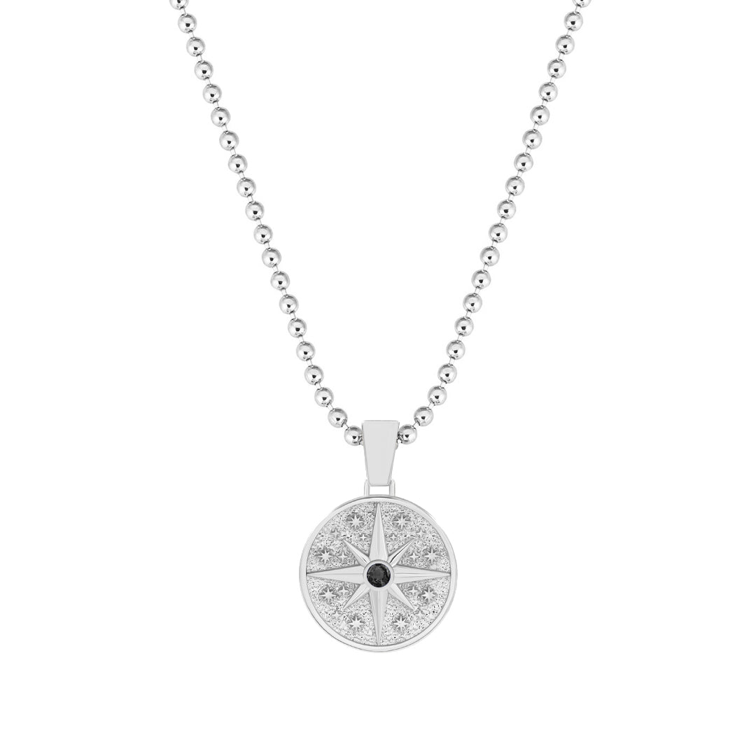 Orbit Compass Pendant in Solid White Gold - Pave Black Diamond