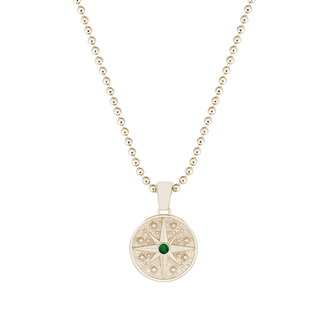 Orbit Compass Pendant in Solid Yellow Gold - Pave Emerald