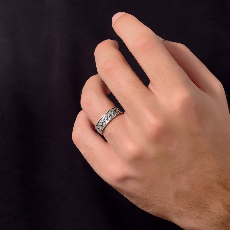 Paved Celtic Band Ring in Solid White Gold