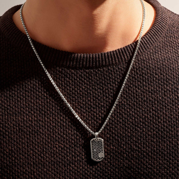 Men's Pave Tag Necklace in 925k Solid Silver