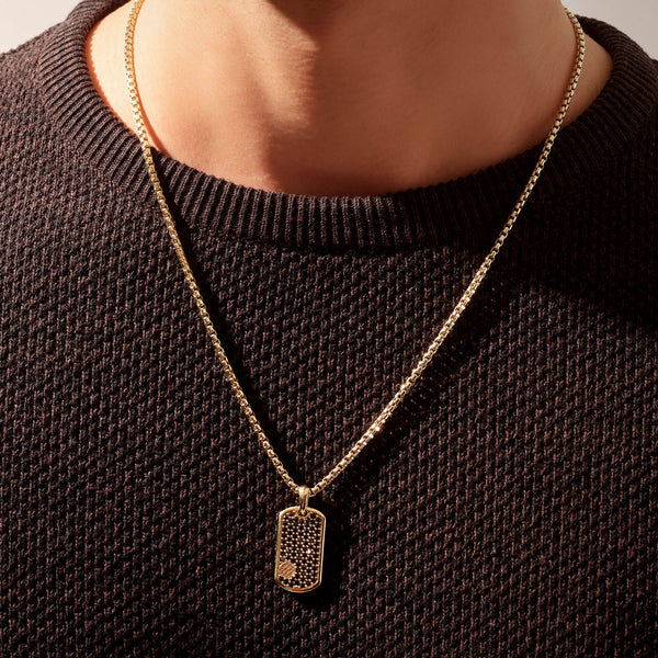 Men's Pave Tag Necklace in Yellow Solid Gold