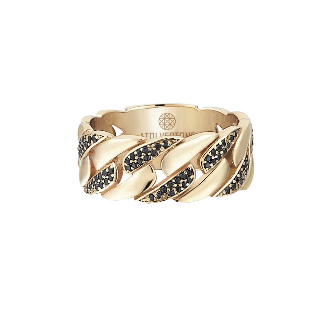 Pave Chain Ring - Yellow Gold - Black Diamond