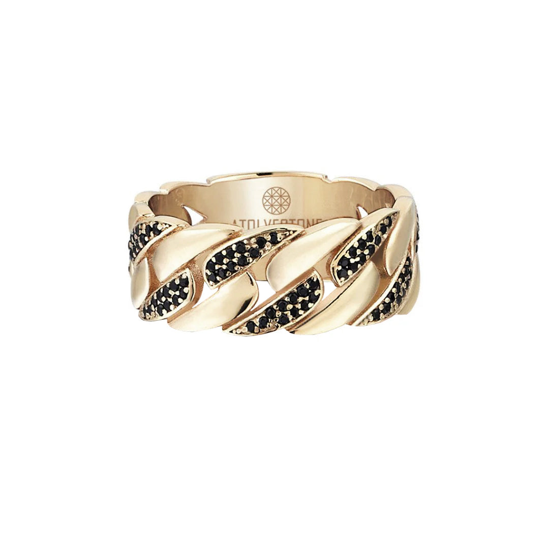 Pave Chain Ring - Yellow Gold - Cubiz Zirconia