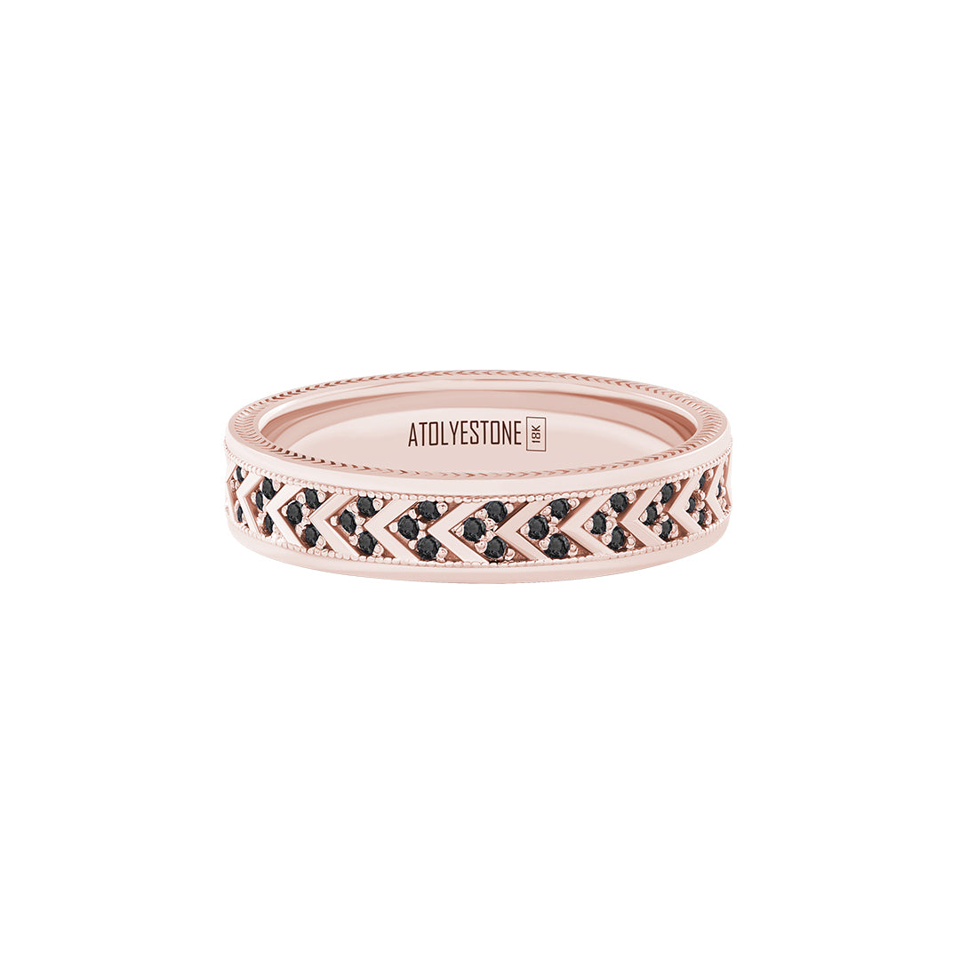 Pave Chevron Band Ring in Solid Rose Gold - Pave Black Diamond