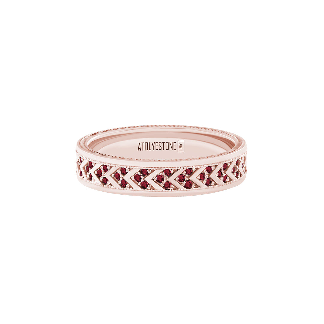 Pave Chevron Band Ring in Solid Rose Gold - Pave Ruby