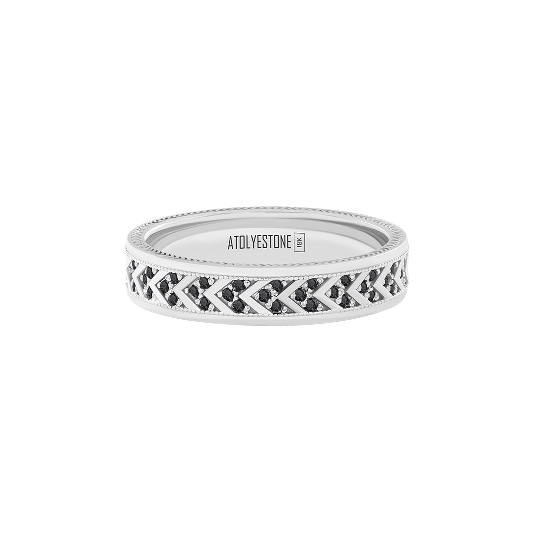 Pave Chevron Band Ring in Solid White Gold - Pave Black Diamond