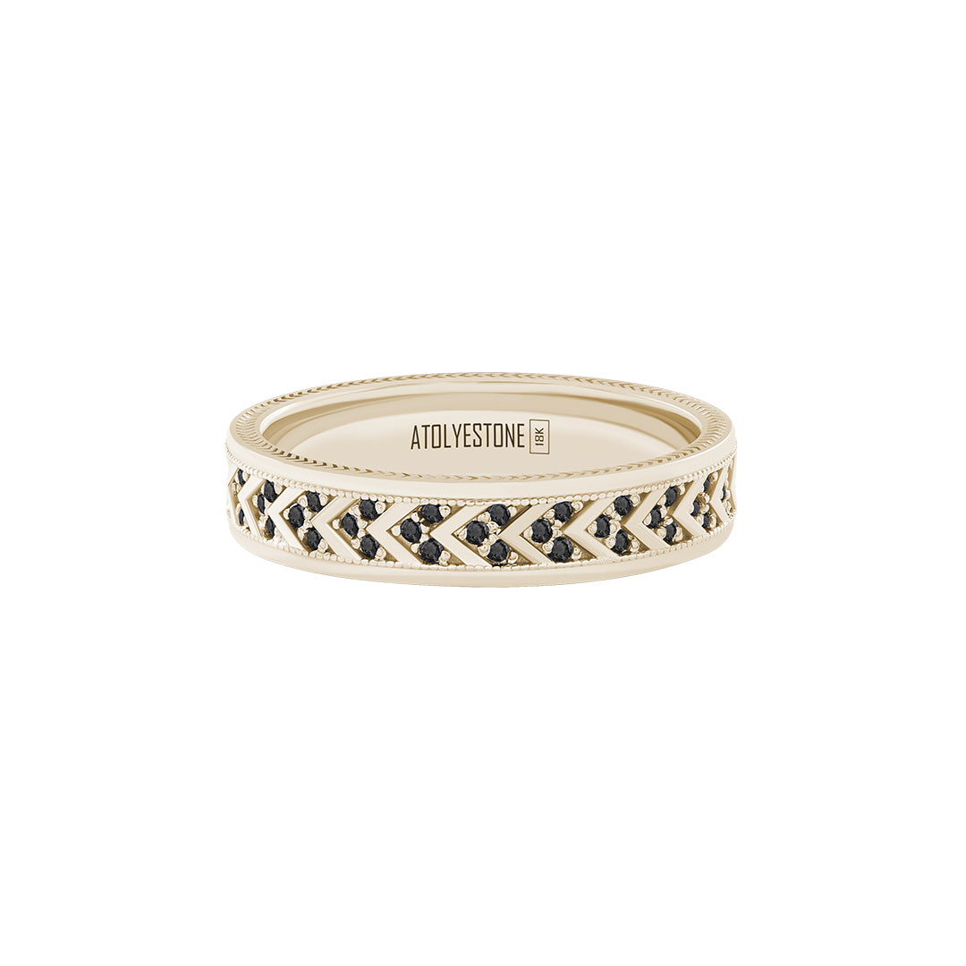 Pave Chevron Band Ring in Solid Yellow Gold - Pave Black Diamond