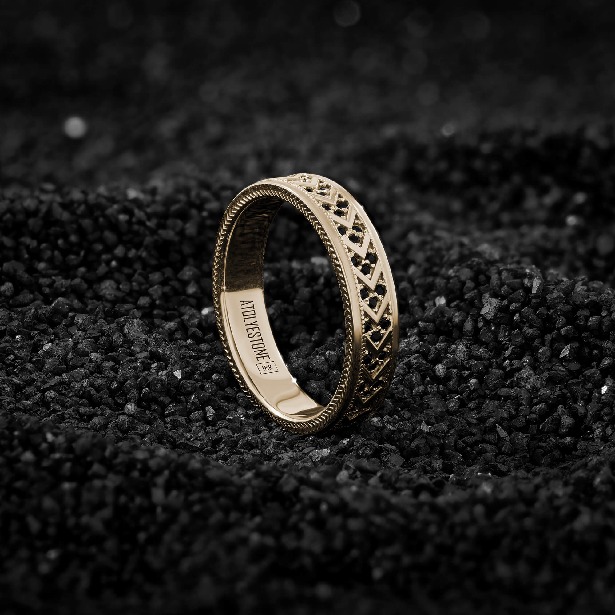 Real Gold Pave Chevron Pattern Band Ring