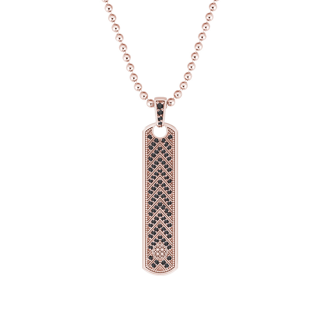 Pave Chevron Samurai Tag Pendant Solid Rose Gold - Pave Black Diamond