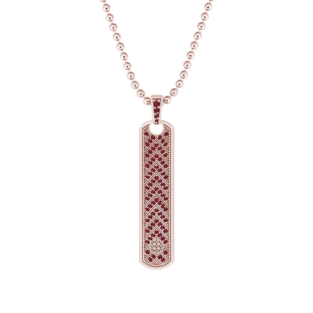 Pave Chevron Samurai Tag Pendant Solid Rose Gold - Pave Ruby