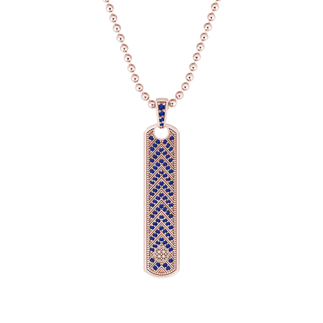 Pave Chevron Samurai Tag Pendant Solid Rose Gold - Pave Sapphire