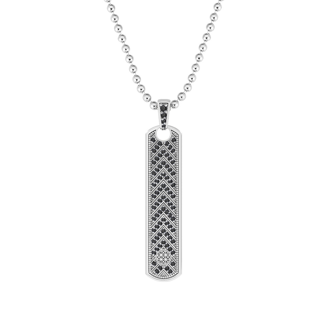 Pave Chevron Samurai Tag Pendant Solid White Gold - Pave Black Diamond