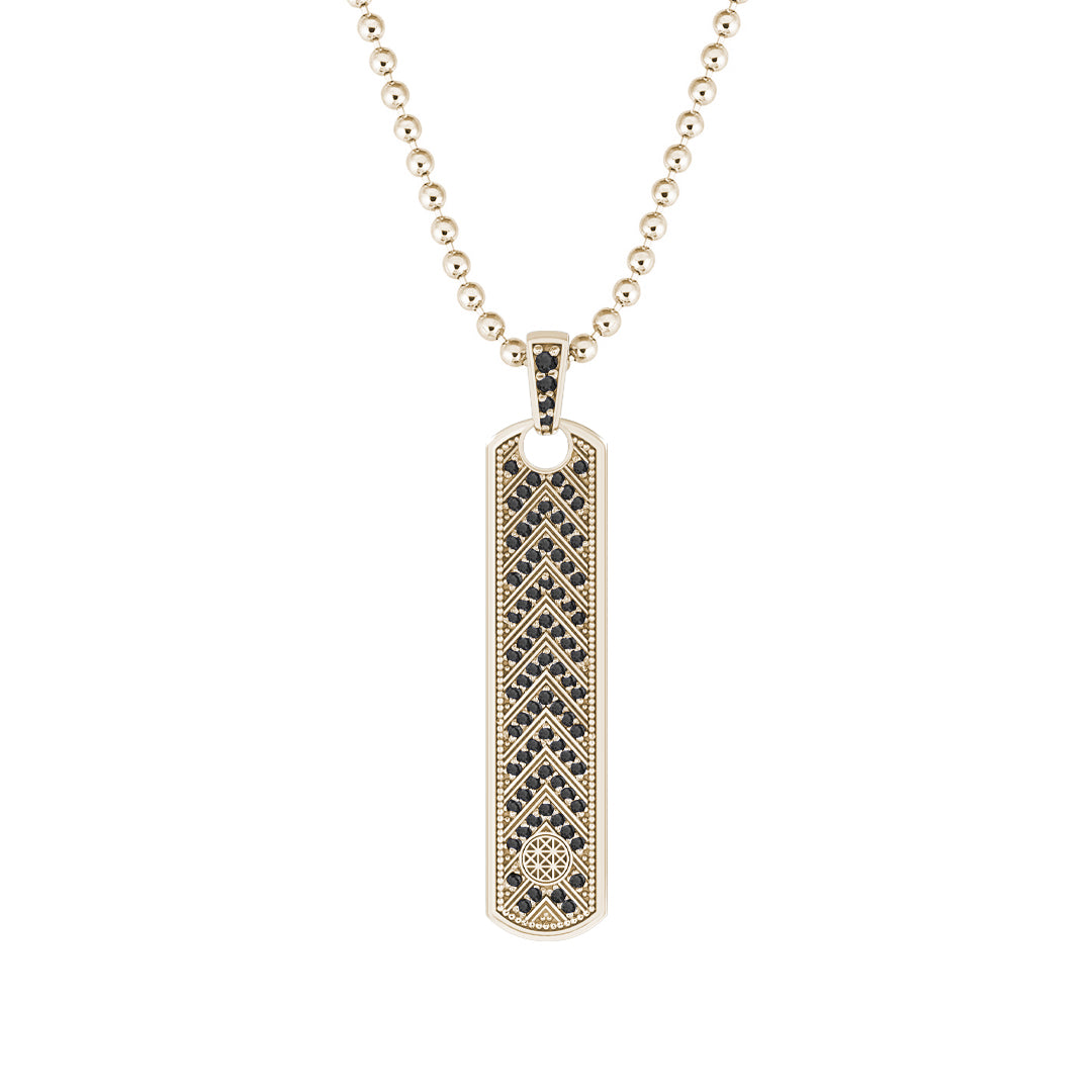 Pave Chevron Samurai Tag Pendant Solid Yellow Gold - Pave Black Diamond