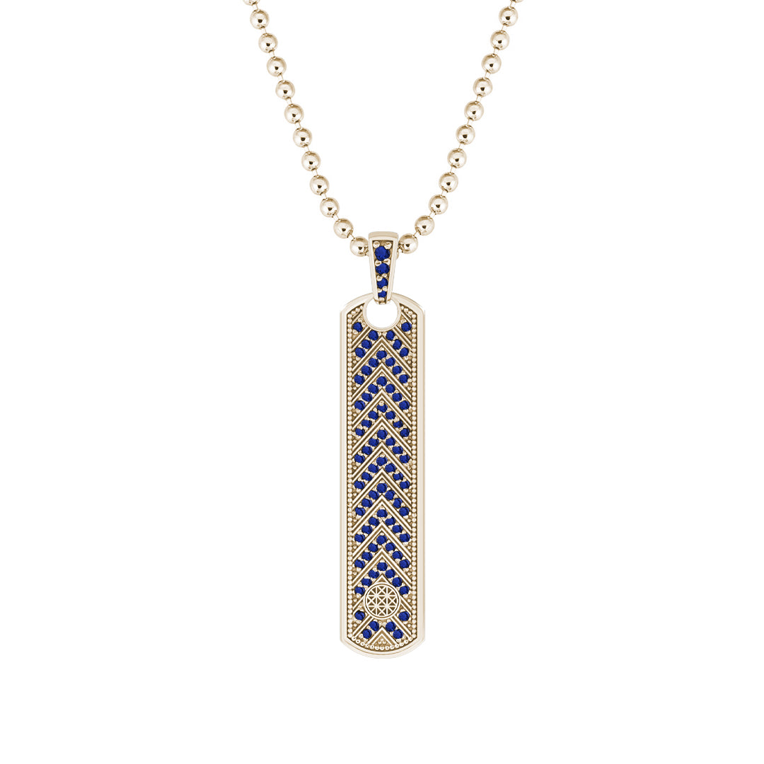 Pave Chevron Samurai Tag Pendant Solid Yellow Gold - Pave Sapphire
