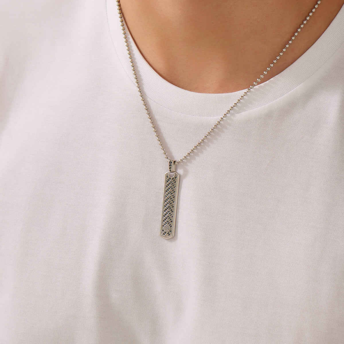 Men's Pave Chevron Samurai Tag Pendant in Solid Silver