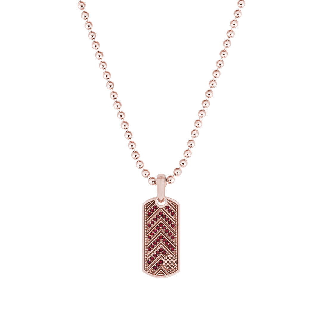 Pave Chevron Tag Pendant in Solid Rose Gold - Pave Ruby