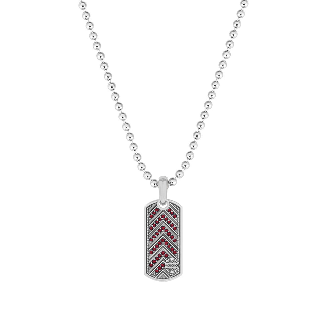 Pave Chevron Tag Pendant in Solid White Gold - Pave Ruby
