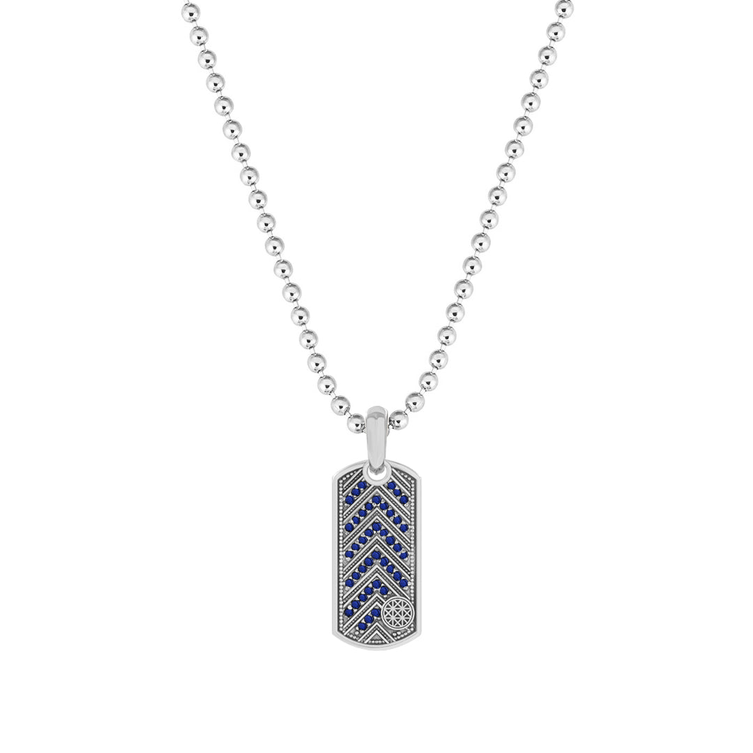 Pave Chevron Tag Pendant in Solid White Gold - Pave Sapphire