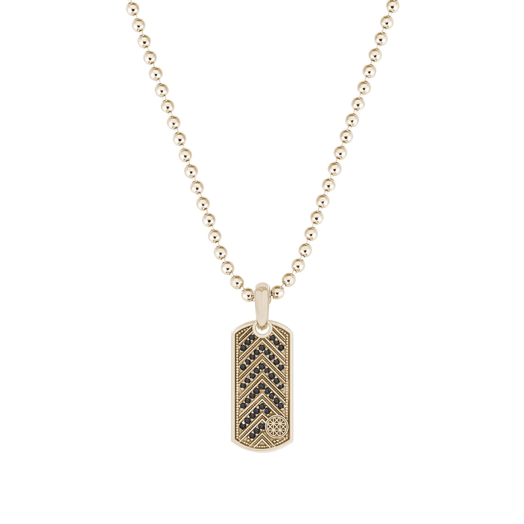 Pave Chevron Tag Pendant in Solid Yellow Gold - Pave Black Diamond