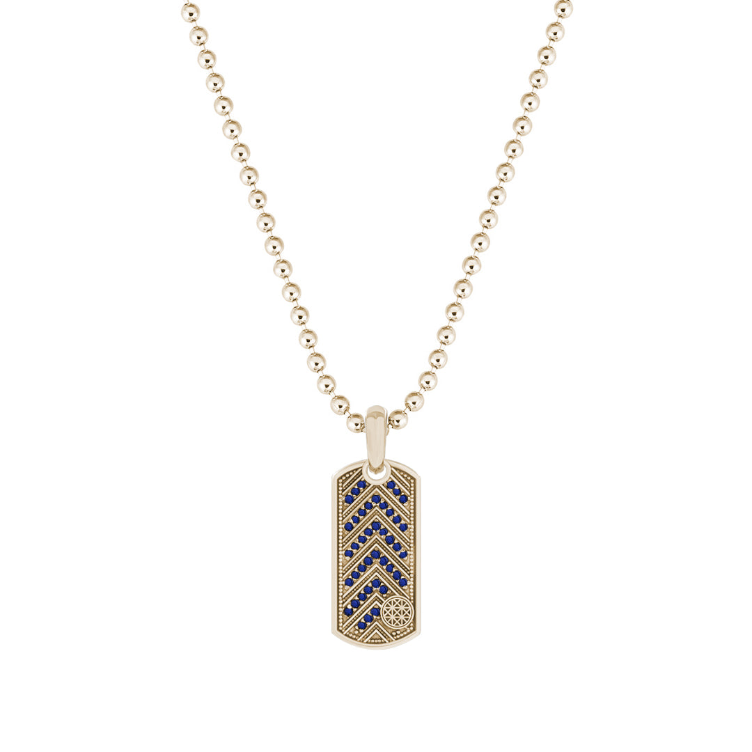 Pave Chevron Tag Pendant in Solid Yellow Gold - Pave Sapphire