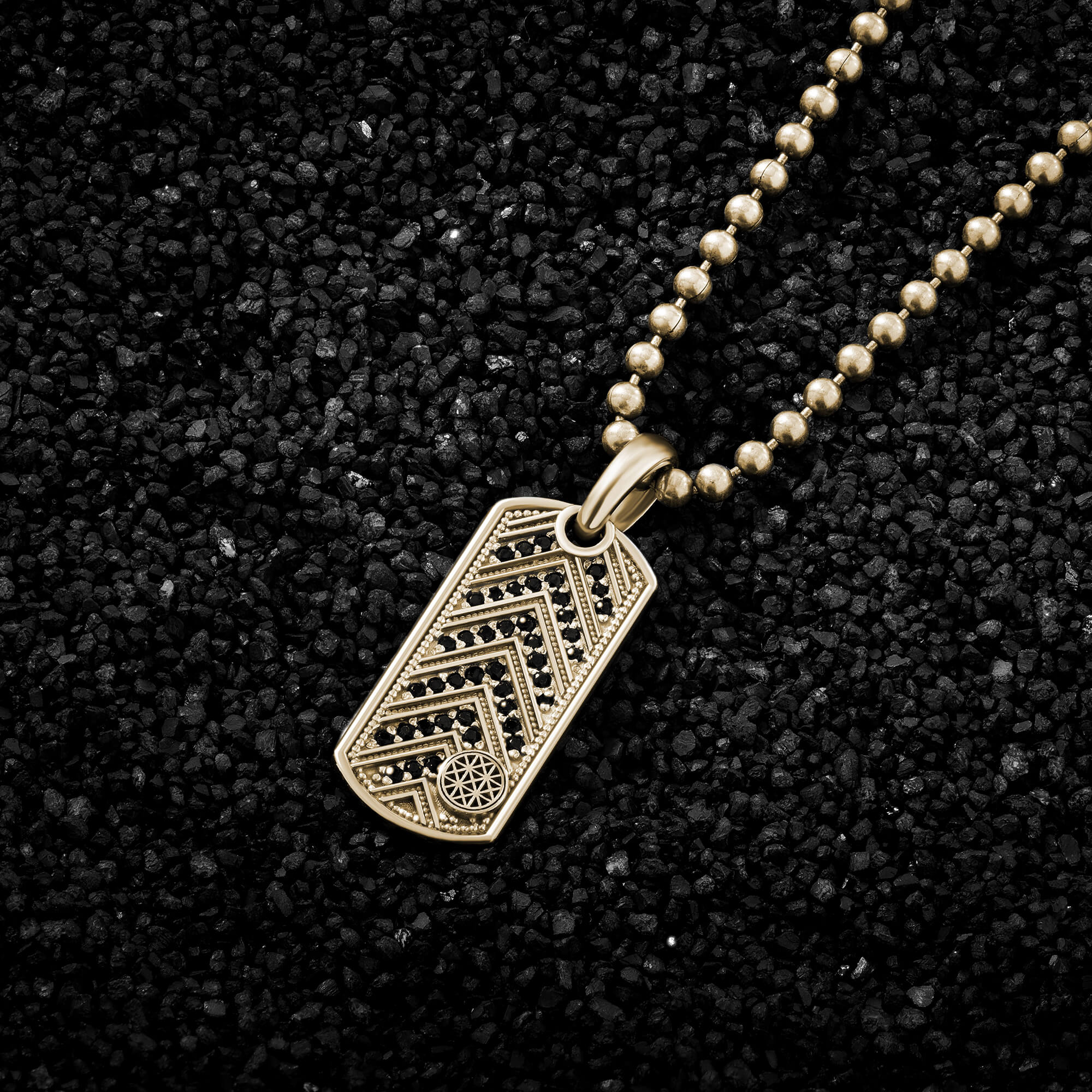 Solid Gold and Paved Chevron Tag Pendant