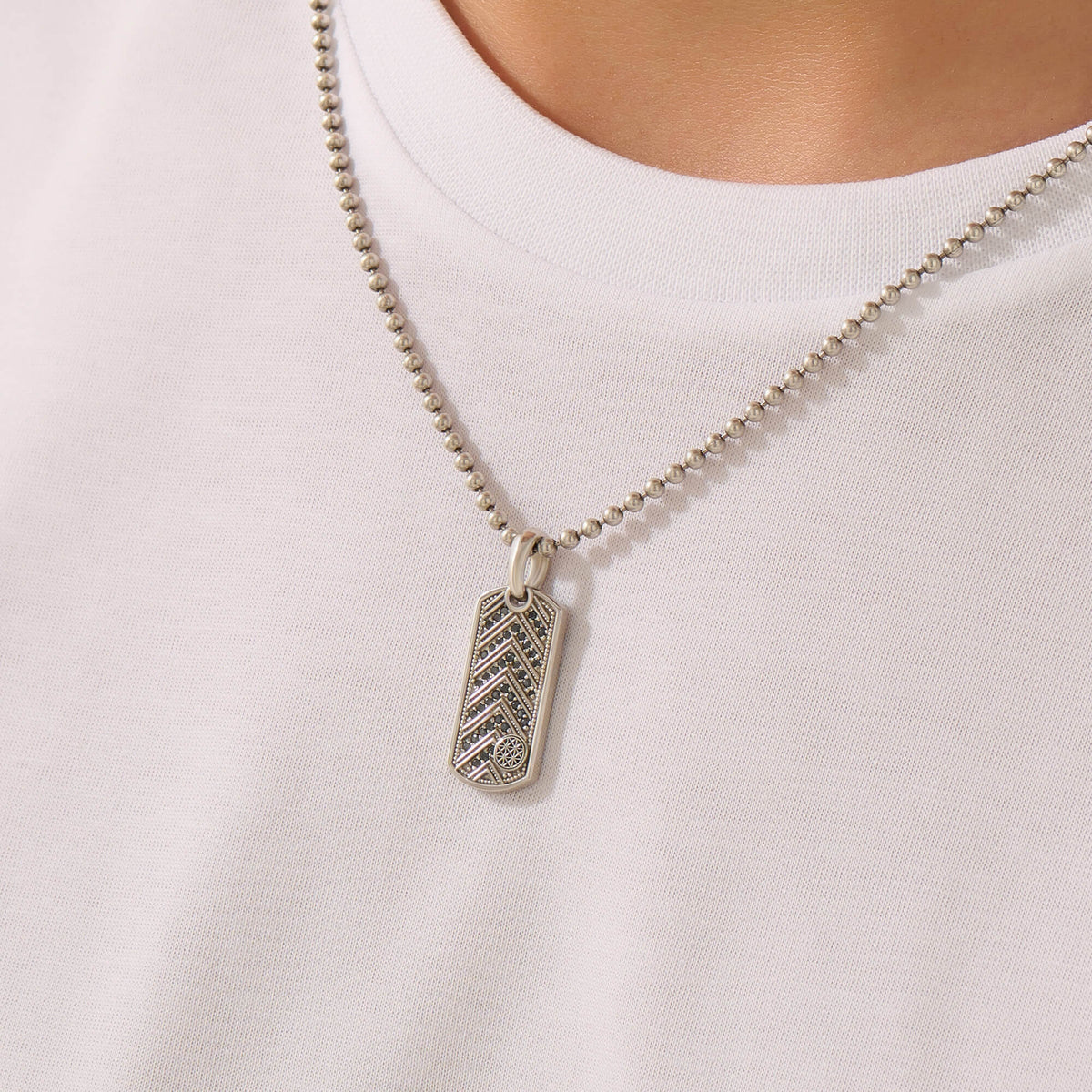 Men's Pave Chevron Tag Pendant in 925 Solid Silver