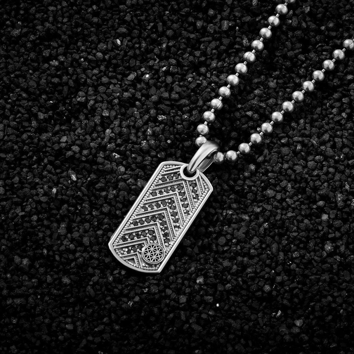 Solid Silver Chevron Pattern Pave Tag Pendant