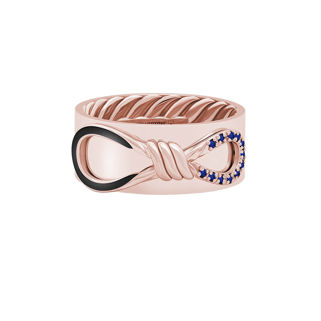 Pave Enamel Infinity Knot Band Ring in Solid Rose Gold - Sapphire