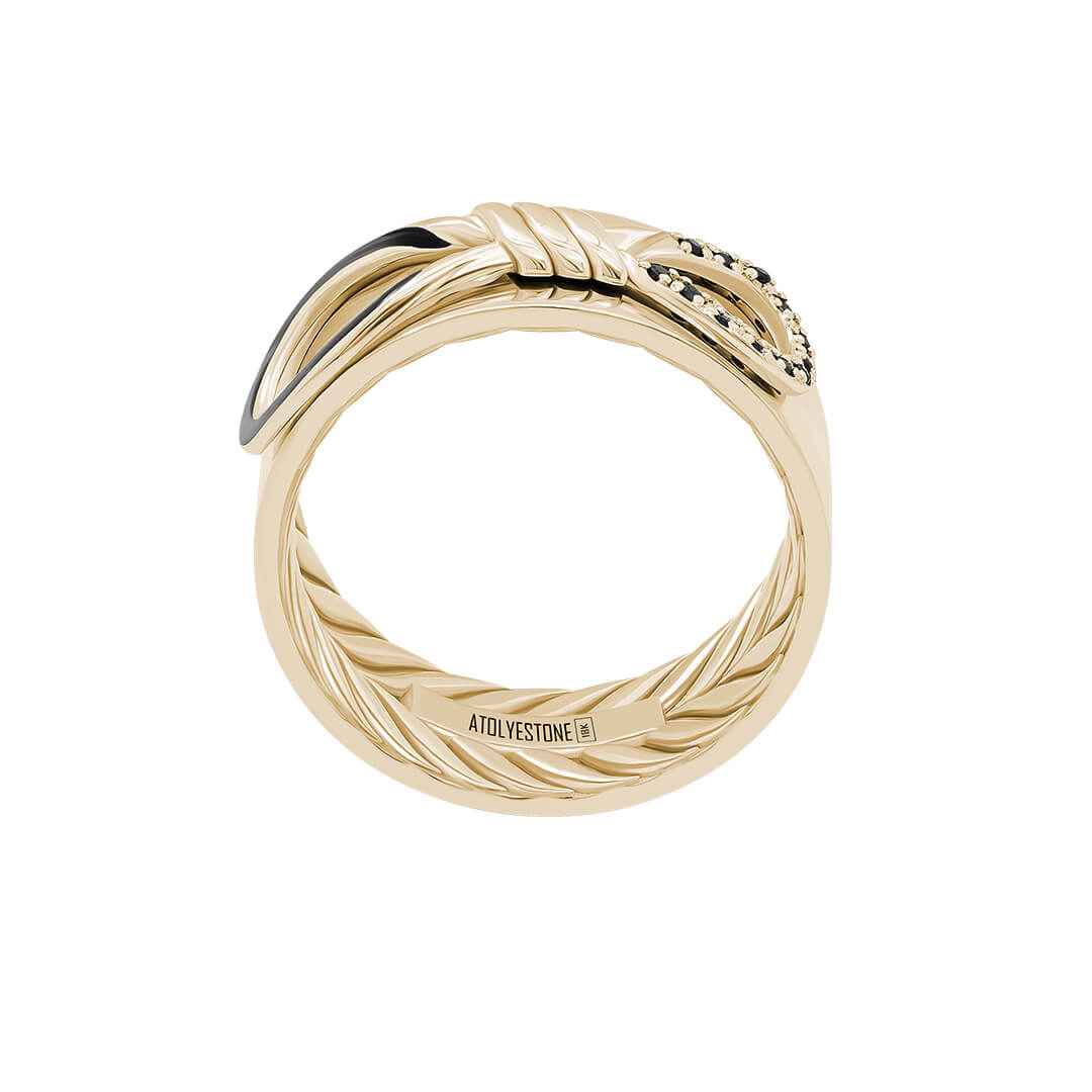 Pave Enamel Infinity Knot Band in Solid Yellow Gold