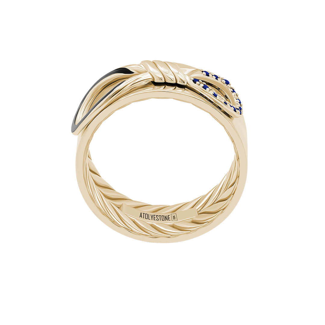 Solid Yellow Gold Sapphire Pave Enamel Infinity Knot Band