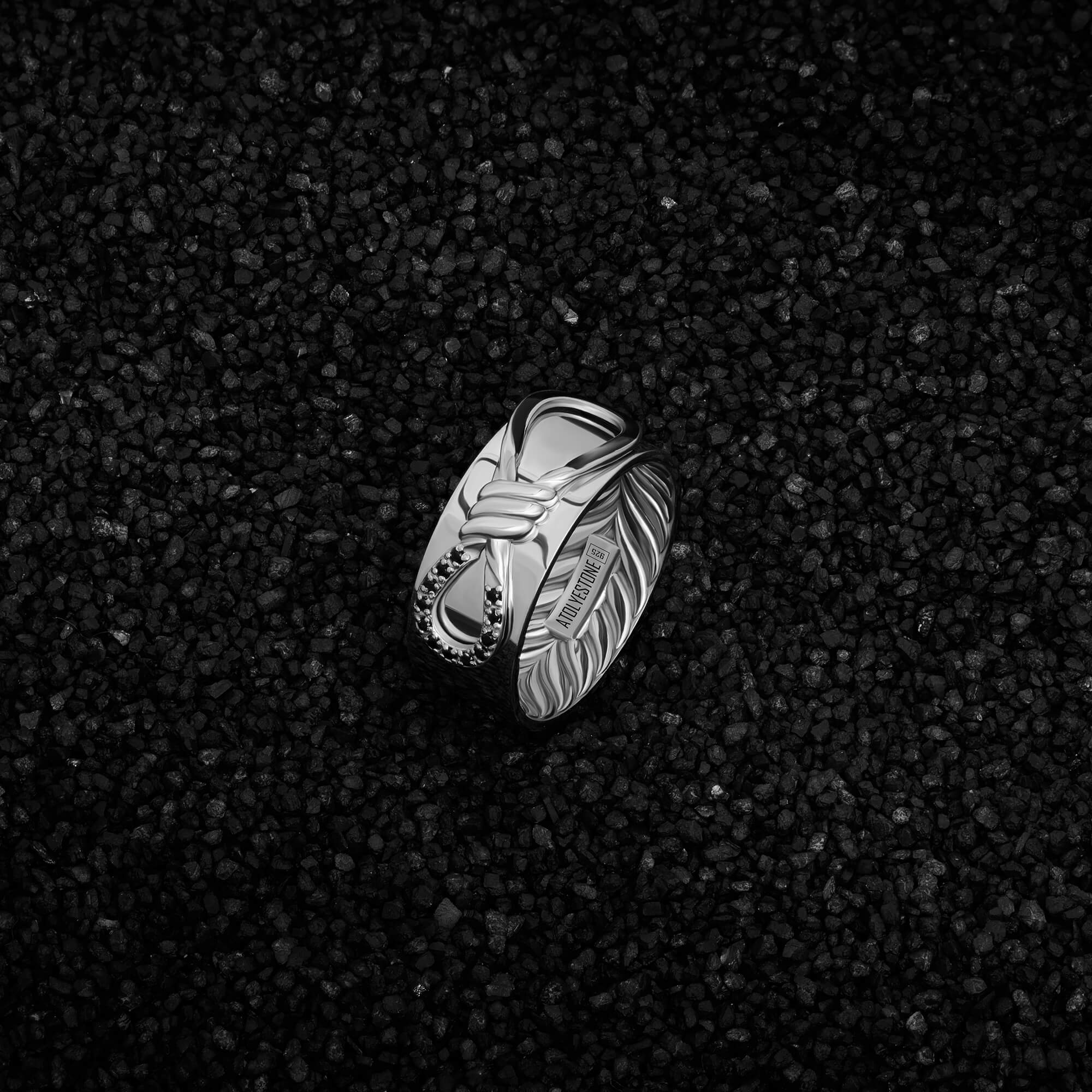 Men's Pave Enamel Infinity Knot Band Ring in Solid Silver