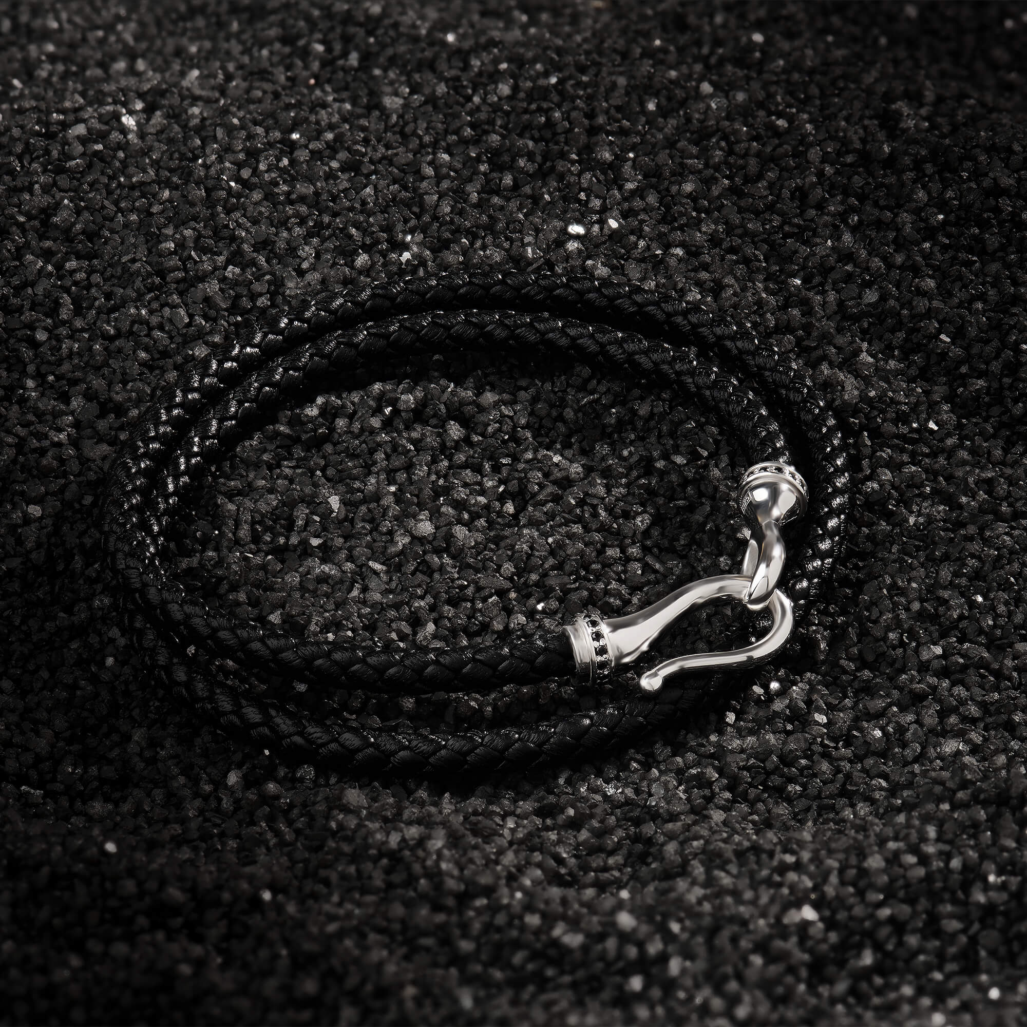 Pave Fish Hook Wrap Leather Bracelet in Silver
