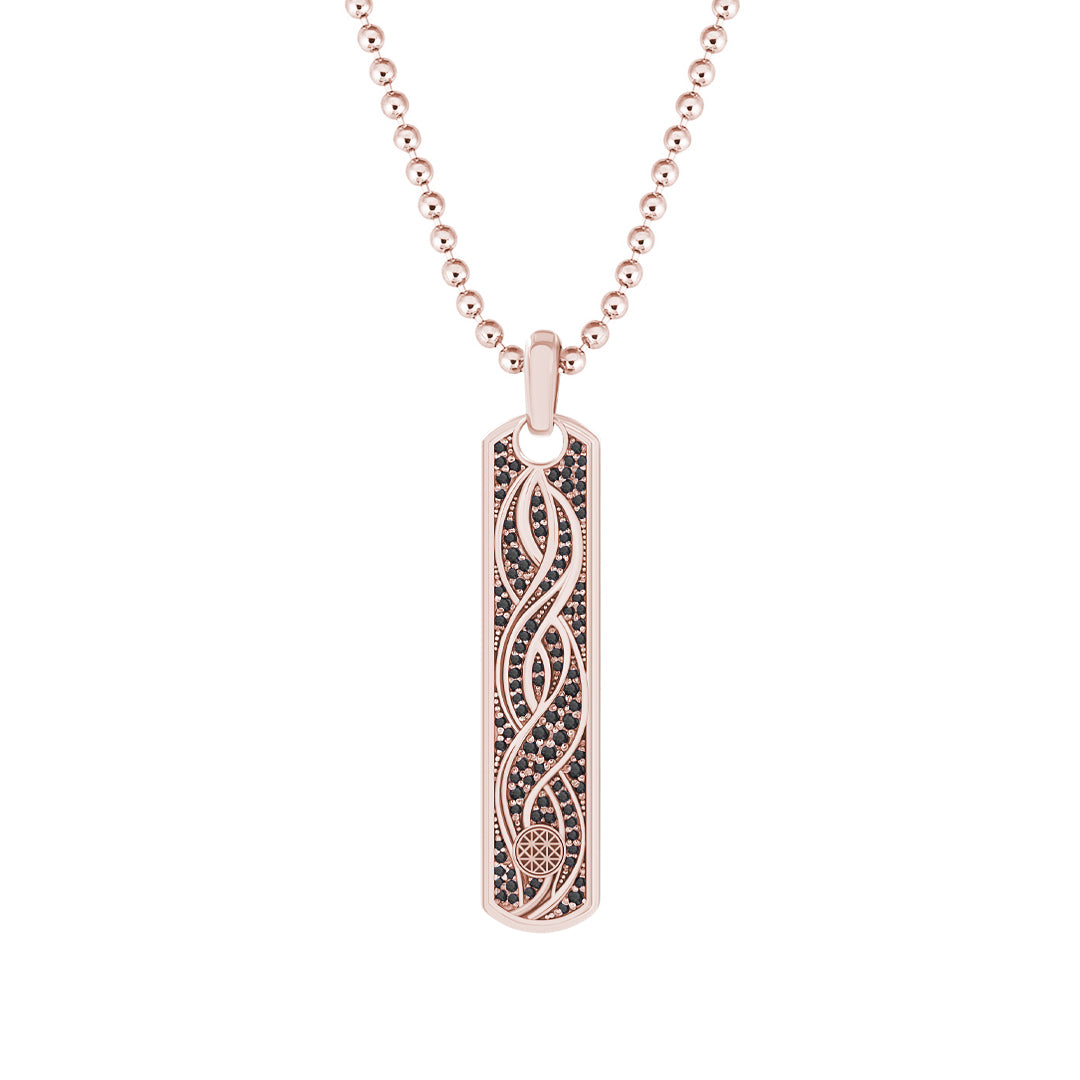Pave Helix Samurai Tag Pendant in Solid Rose Gold - Pave Black Diamond