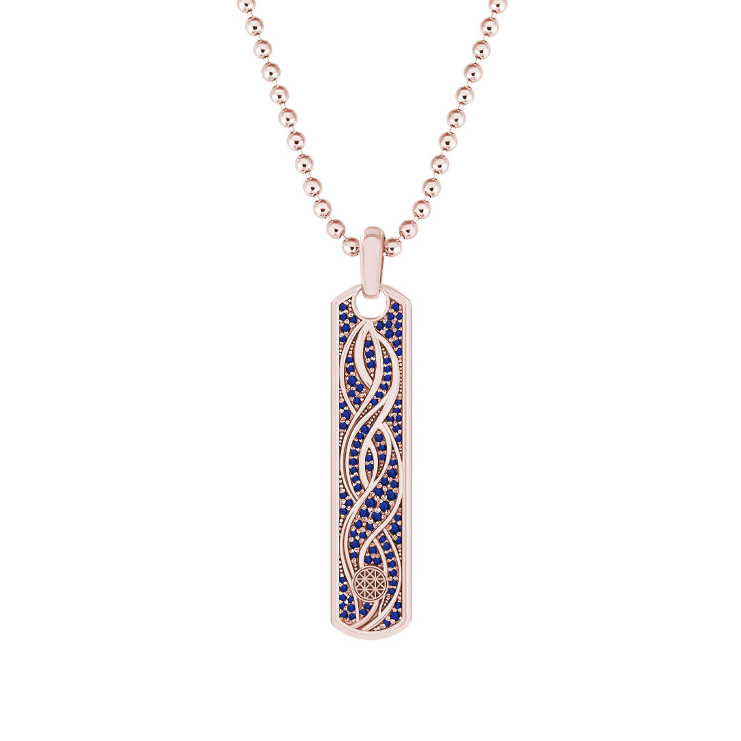 Pave Helix Samurai Tag Pendant in Solid Rose Gold - Pave Sapphire
