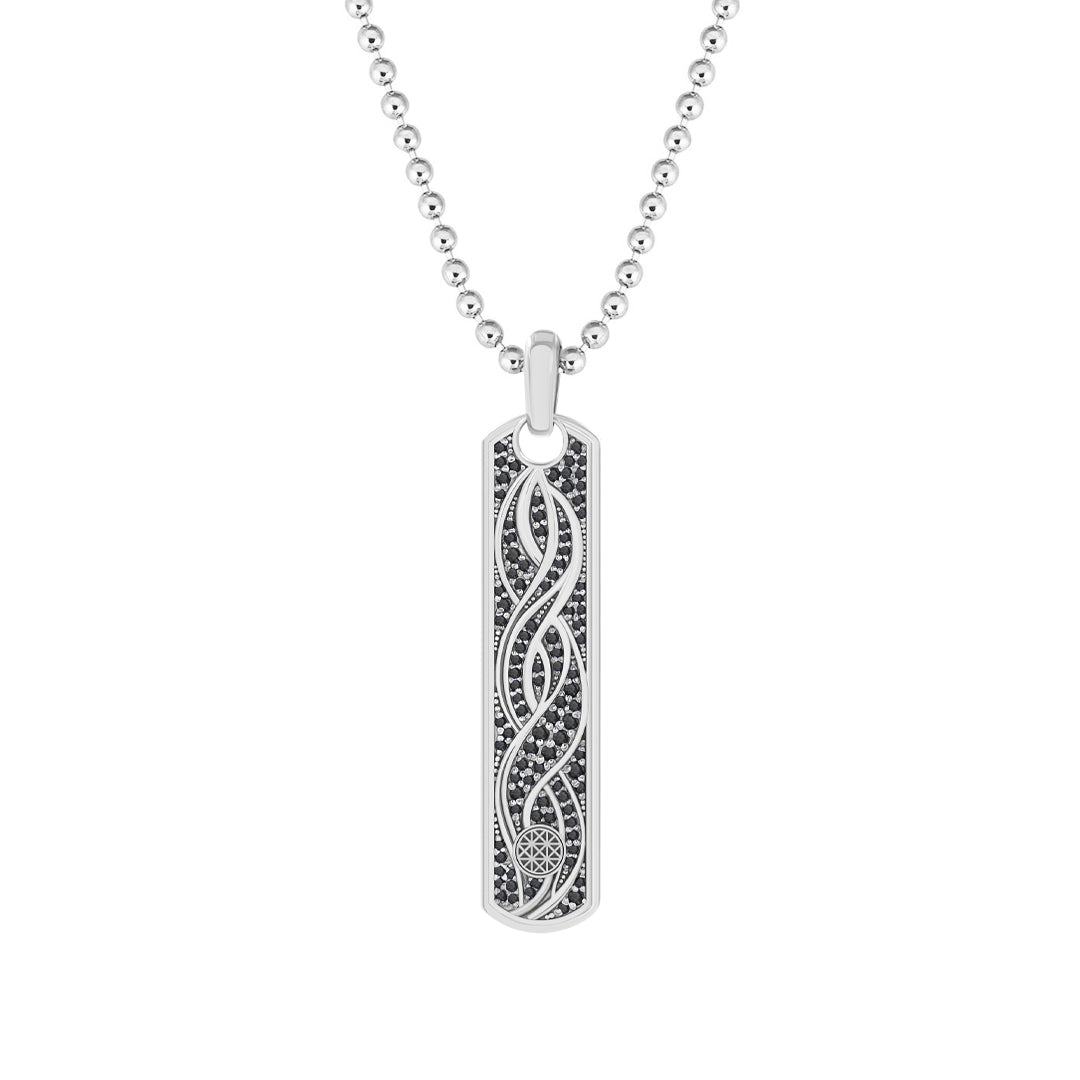 Pave Helix Samurai Tag Pendant in Solid White Gold - Pave Black Diamond
