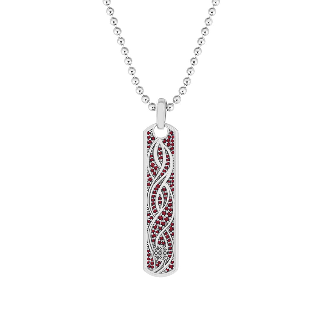 Pave Helix Samurai Tag Pendant in Solid White Gold - Pave Ruby