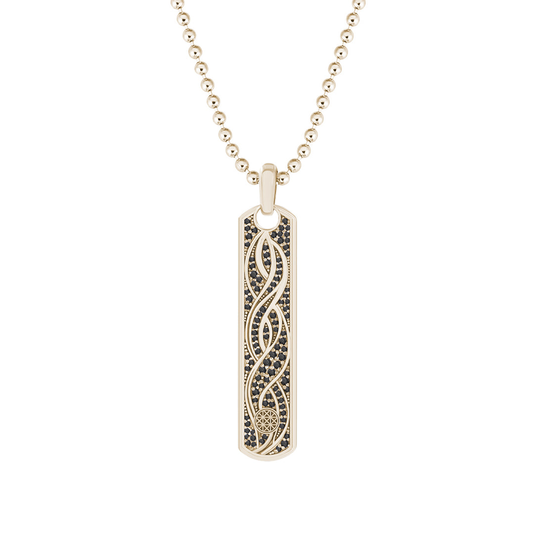 Pave Helix Samurai Tag Pendant in Solid Yellow Gold - Pave Black Diamond