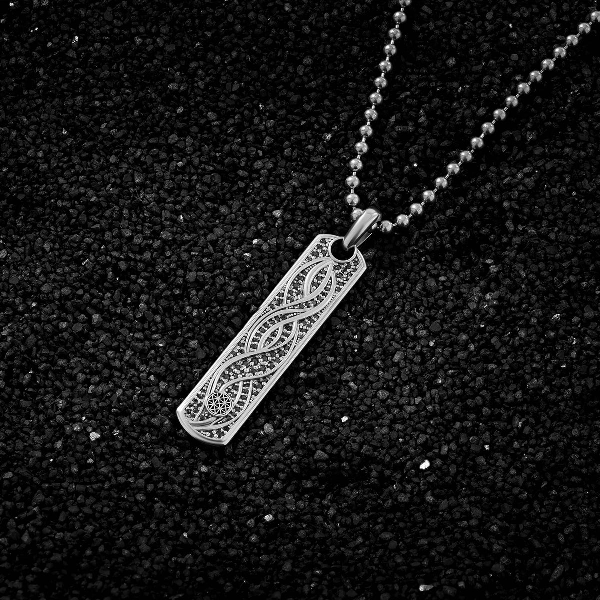 Pave Helix Pattern Solid Silver Samurai Tag Pendant