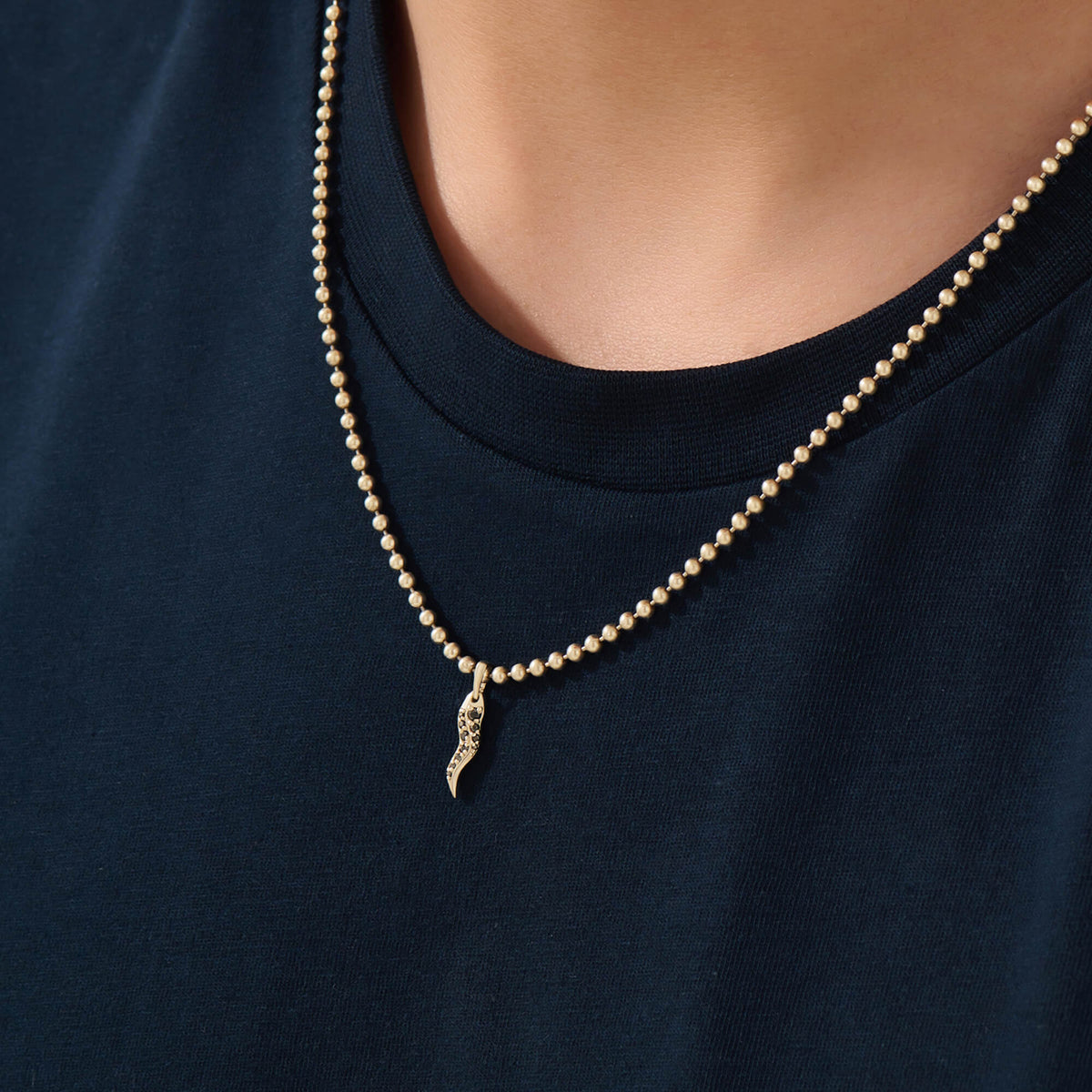 Men's Pave Horn Pendant in Solid Yellow Gold